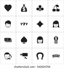 Set Of 16 Editable Excitement Icons. Includes Symbols Such As Shamrock, Rhombus, Luck Charm And More. Can Be Used For Web, Mobile, UI And Infographic Design.