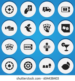 Set Of 16 Editable Excitement Icons. Includes Symbols Such As Lime, Dollar, Wealthy Male And More. Can Be Used For Web, Mobile, UI And Infographic Design.