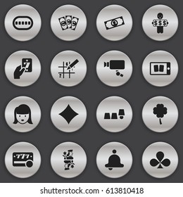 Set Of 16 Editable Excitement Icons. Includes Symbols Such As Currency, Wealthy Male, Raffle And More. Can Be Used For Web, Mobile, UI And Infographic Design.