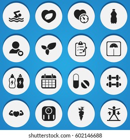 Set Of 16 Editable Exercise Icons. Includes Symbols Such As Sport Water, Training, Plant And More. Can Be Used For Web, Mobile, UI And Infographic Design.