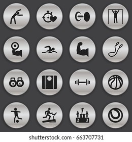 Set Of 16 Editable Exercise Icons. Includes Symbols Such As Exercise, Competition, Street Workout And More. Can Be Used For Web, Mobile, UI And Infographic Design.