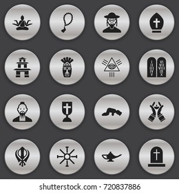 Set Of 16 Editable Faith Icons. Includes Symbols Such As Hebrew, Masonic, Clergyman And More. Can Be Used For Web, Mobile, UI And Infographic Design.