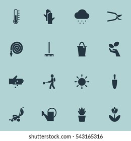 Set Of 16 Editable Farm Icons. Includes Symbols Such As Seed Planting, Plant Cutter, Shovel And More. Can Be Used For Web, Mobile, UI And Infographic Design.