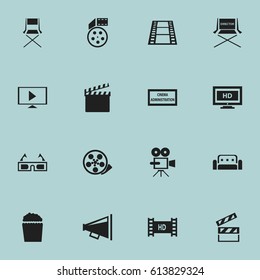 Set Of 16 Editable Filming Icons. Includes Symbols Such As Hd Tape, Shooting Seat, Hd Screen And More. Can Be Used For Web, Mobile, UI And Infographic Design.