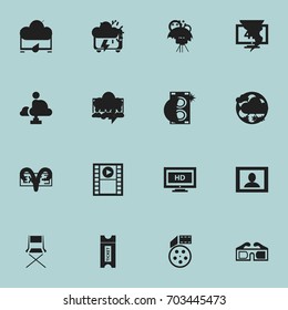 Set Of 16 Editable Filming Icons. Includes Symbols Such As Reel, Reel, Ultra Display And More. Can Be Used For Web, Mobile, UI And Infographic Design.