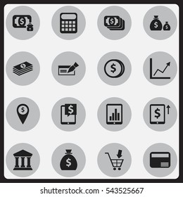 Set Of 16 Editable Finance Icons. Includes Symbols Such As Exchange Center, Money-Guard, Holdall And More. Can Be Used For Web, Mobile, UI And Infographic Design.