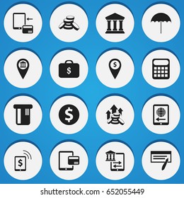Set Of 16 Editable Finance Icons. Includes Symbols Such As Transfer, Case, Pinpoint And More. Can Be Used For Web, Mobile, UI And Infographic Design.