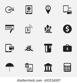 Set Of 16 Editable Finance Icons. Includes Symbols Such As Edifice, Internet Sale, Computation Machine And More. Can Be Used For Web, Mobile, UI And Infographic Design.