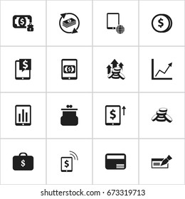 Set Of 16 Editable Finance Icons. Includes Symbols Such As Investment, Payment, Banknote And More. Can Be Used For Web, Mobile, UI And Infographic Design.