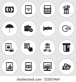 Set Of 16 Editable Finance Icons. Includes Symbols Such As Statistics, Calculate, Loan And More. Can Be Used For Web, Mobile, UI And Infographic Design.
