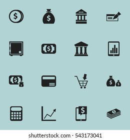 Set Of 16 Editable Financial Icons. Includes Symbols Such As Salary, Crate, Edifice And More. Can Be Used For Web, Mobile, UI And Infographic Design.