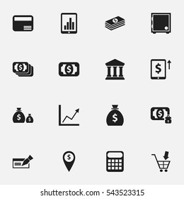 Set Of 16 Editable Financial Icons. Includes Symbols Such As Edifice, Crate, Cash Growth And More. Can Be Used For Web, Mobile, UI And Infographic Design.