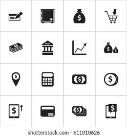 Set Of 16 Editable Financial Icons. Includes Symbols Such As Bucks, Currency, Salary And More. Can Be Used For Web, Mobile, UI And Infographic Design.