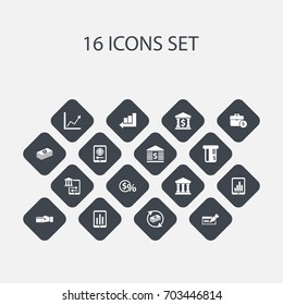 Set Of 16 Editable Financial Icons. Includes Symbols Such As Edifice, Monitoring, Investment And More. Can Be Used For Web, Mobile, UI And Infographic Design.
