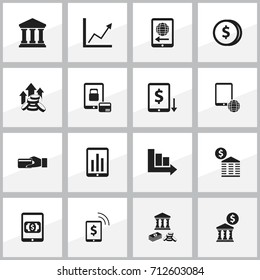 Set Of 16 Editable Financial Icons. Includes Symbols Such As International Delivery, Diagram, Freelance Income And More. Can Be Used For Web, Mobile, UI And Infographic Design.