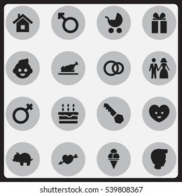 Set Of 16 Editable Folks Icons. Includes Symbols Such As Man Emblem, Boy, Soul And More. Can Be Used For Web, Mobile, UI And Infographic Design.