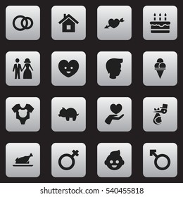 Set Of 16 Editable Folks Icons. Includes Symbols Such As Patisserie, Heart, Soul And More. Can Be Used For Web, Mobile, UI And Infographic Design.