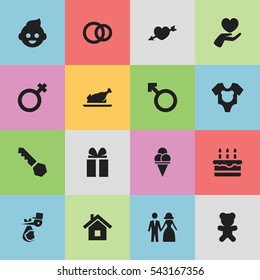 Set Of 16 Editable Folks Icons. Includes Symbols Such As Fried Chicken, Hoop, Love And More. Can Be Used For Web, Mobile, UI And Infographic Design.