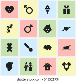Set Of 16 Editable Folks Icons. Includes Symbols Such As Child, Baby, Fried Chicken And More. Can Be Used For Web, Mobile, UI And Infographic Design.