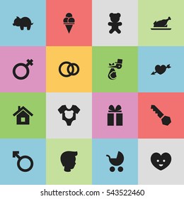 Set Of 16 Editable Folks Icons. Includes Symbols Such As Moneybox, Soul, Gift And More. Can Be Used For Web, Mobile, UI And Infographic Design.