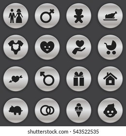 Set Of 16 Editable Folks Icons. Includes Symbols Such As Hoop, Perambulator, Home And More. Can Be Used For Web, Mobile, UI And Infographic Design.