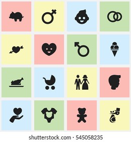 Set Of 16 Editable Folks Icons. Includes Symbols Such As Man Emblem, Child, Soul And More. Can Be Used For Web, Mobile, UI And Infographic Design.