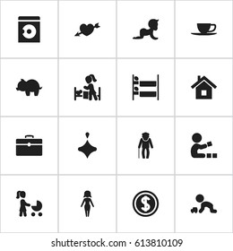 Set Of 16 Editable Folks Icons. Includes Symbols Such As Love, Laundress, Greenback And More. Can Be Used For Web, Mobile, UI And Infographic Design.
