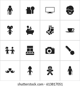 Set Of 16 Editable Folks Icons. Includes Symbols Such As Wizard, House Key, Tub And More. Can Be Used For Web, Mobile, UI And Infographic Design.