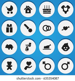 Set Of 16 Editable Folks Icons. Includes Symbols Such As Love, Child, Baby And More. Can Be Used For Web, Mobile, UI And Infographic Design.
