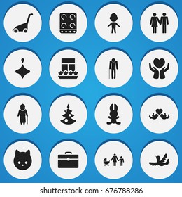 Set Of 16 Editable Folks Icons. Includes Symbols Such As Save Love, Portfolio, Spinner And More. Can Be Used For Web, Mobile, UI And Infographic Design.