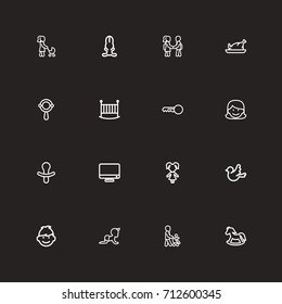 Set Of 16 Editable Folks Outline Icons. Includes Symbols Such As Rattle, Child, Son And More. Can Be Used For Web, Mobile, UI And Infographic Design.