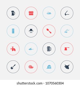 Set of 16 editable food icons. Includes symbols such as pub, coffee maker, cake and more. Can be used for web, mobile, UI and infographic design.