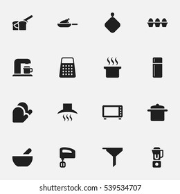 Set Of 16 Editable Food Icons. Includes Symbols Such As Shredder, Refrigerator , Hand Mixer. Can Be Used For Web, Mobile, UI And Infographic Design.