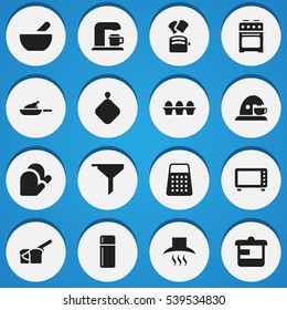 Set Of 16 Editable Food Icons. Includes Symbols Such As Grill, Slice Bread, Oven And More. Can Be Used For Web, Mobile, UI And Infographic Design.