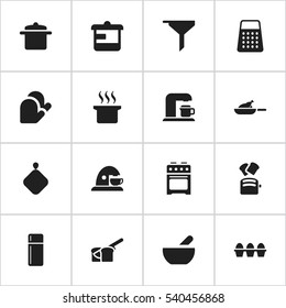 Set Of 16 Editable Food Icons. Includes Symbols Such As Kitchen Glove, Stove, Bakery And More. Can Be Used For Web, Mobile, UI And Infographic Design.