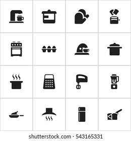 Set Of 16 Editable Food Icons. Includes Symbols Such As Shredder, Cookware, Kitchen Glove And More. Can Be Used For Web, Mobile, UI And Infographic Design.
