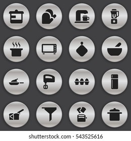 Set Of 16 Editable Food Icons. Includes Symbols Such As Utensil, Refrigerator, Pot-Holder And More. Can Be Used For Web, Mobile, UI And Infographic Design.