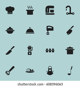 Set Of 16 Editable Food Icons. Includes Symbols Such As Rocker Blade, Mixer, Salver And More. Can Be Used For Web, Mobile, UI And Infographic Design.