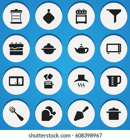 Set Of 16 Editable Food Icons. Includes Symbols Such As Filtering, Saucepan, Kettle And More. Can Be Used For Web, Mobile, UI And Infographic Design.