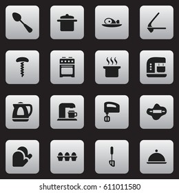 Set Of 16 Editable Food Icons. Includes Symbols Such As Wine Opener, Egg Carton, Meat And More. Can Be Used For Web, Mobile, UI And Infographic Design.