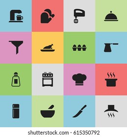 Set Of 16 Editable Food Icons. Includes Symbols Such As Filtering, Soup Pot, Stove And More. Can Be Used For Web, Mobile, UI And Infographic Design.