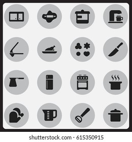 Set Of 16 Editable Food Icons. Includes Symbols Such As Utensil, Cookware, Mensural And More. Can Be Used For Web, Mobile, UI And Infographic Design.