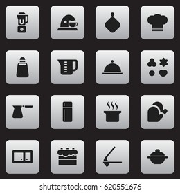 Set Of 16 Editable Food Icons. Includes Symbols Such As Refrigerator, Mensural, Shortcake And More. Can Be Used For Web, Mobile, UI And Infographic Design.