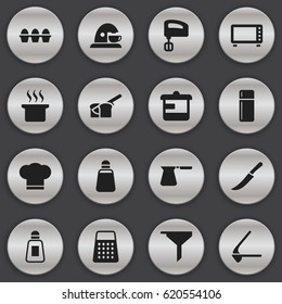 Set Of 16 Editable Food Icons. Includes Symbols Such As Egg Carton, Utensil, Shredder And More. Can Be Used For Web, Mobile, UI And Infographic Design.
