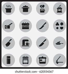 Set Of 16 Editable Food Icons. Includes Symbols Such As Mocha Grinder, Shortcake, Soup Pot And More. Can Be Used For Web, Mobile, UI And Infographic Design.