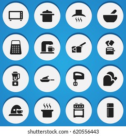 Set Of 16 Editable Food Icons. Includes Symbols Such As Oven , Agitator , Hand Mixer. Can Be Used For Web, Mobile, UI And Infographic Design.