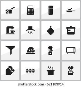 Set Of 16 Editable Food Icons. Includes Symbols Such As Grill, Refrigerator, Oven And More. Can Be Used For Web, Mobile, UI And Infographic Design.