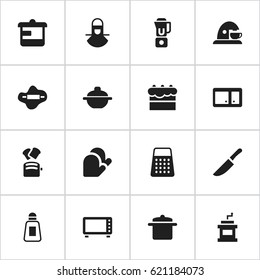 Set Of 16 Editable Food Icons. Includes Symbols Such As Cookware, Hand Mixer, Dough. Can Be Used For Web, Mobile, UI And Infographic Design.