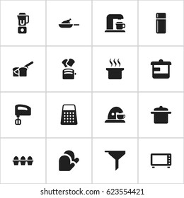 Set Of 16 Editable Food Icons. Includes Symbols Such As Utensil, Soup Pot, Egg Carton And More. Can Be Used For Web, Mobile, UI And Infographic Design.