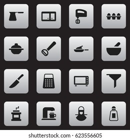 Set Of 16 Editable Food Icons. Includes Symbols Such As Agitator, Husker, Saltshaker And More. Can Be Used For Web, Mobile, UI And Infographic Design.